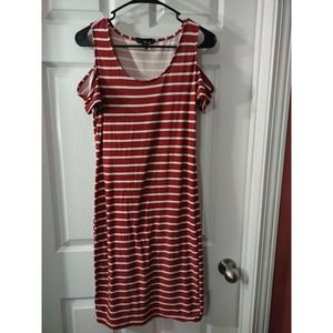 Love Dress Size M Burgundy And White Cold Shoulder Short Sleeve Stripes
